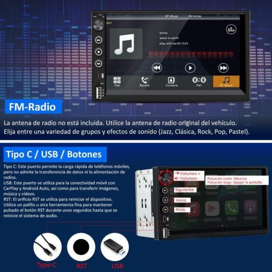 Autoradio Junsun 2din 7" mit kabellosem CarPlay und Android Auto