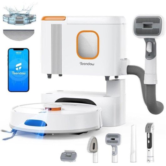 Aspirador Robô com Mopa Teendow D20s Max+ Com Esvaziamento Automatico Navegação LiDAR 6000Pa