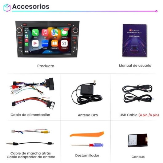 Autoradio JUNSUN 7 Zoll Android 15 CarPlay GPS Opel Meriva Corsa Astra Schwarz