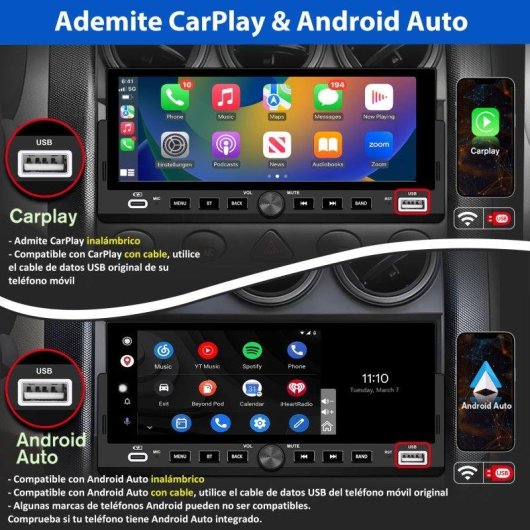 Autoradio Junsun 1DIN 6,86" CarPlay Android Auto Bluetooth Mikrofon