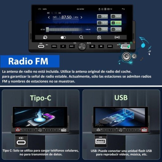 Autoradio Junsun 1DIN 6,86" CarPlay Android Auto Bluetooth Mikrofon