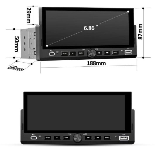 Autoradio Junsun 1DIN 6,86" CarPlay Android Auto Bluetooth Mikrofon