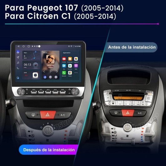 Autoradio JUNSUN 10.1" Android 15 CarPlay GPS Toyota Aygo / Citroen C1 / Peugeot 107