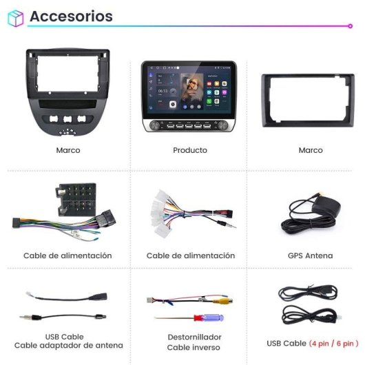 Autoradio JUNSUN 10.1" Android 15 CarPlay GPS Toyota Aygo / Citroen C1 / Peugeot 107