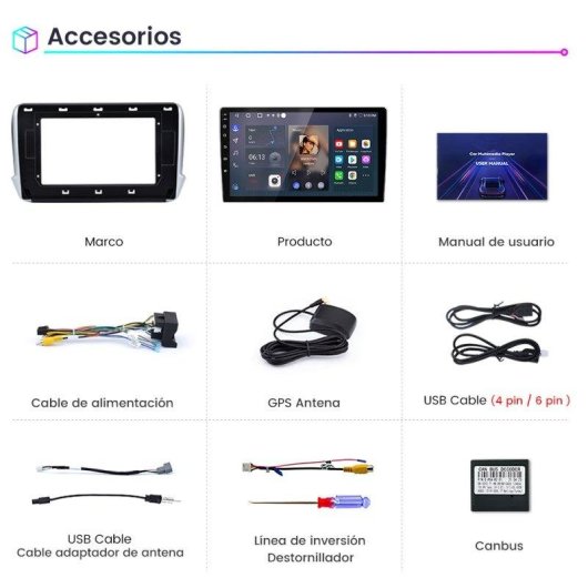 Autoradio JUNSUN 10" Android 15 CarPlay GPS Peugeot 208/2008