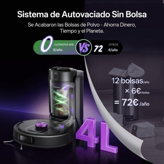 Robot Aspirador Vactidy W15 con Autovaciado Navegación Láser 12000 Pa 180 Min