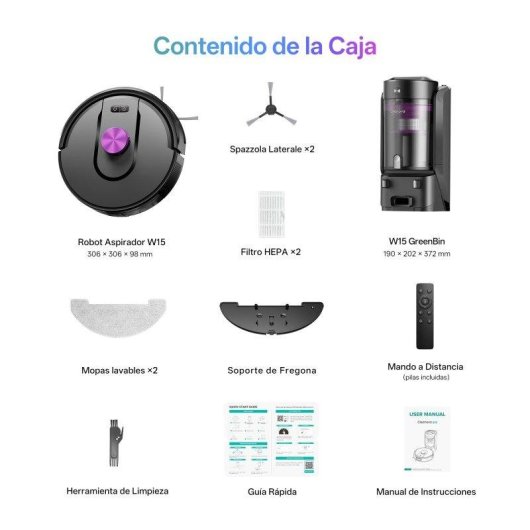 Robot Aspirador Vactidy W15 con Autovaciado Navegación Láser 12000 Pa 180 Min