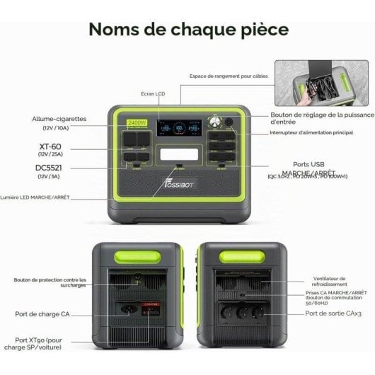 Station d’énergie Fossibot F2400 2048Wh 6 AC, 6 USB, 4 DC ports Batterie LiFePO4 Charge rapide