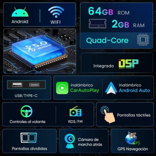 Autoradio JUNSUN 6.86" Android 15 CarPlay GPS Wifi Fiat Grande Punto/Linea
