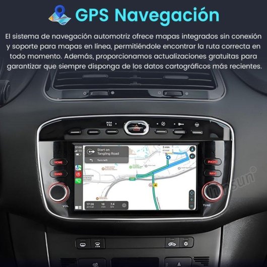Autoradio Android 15 JUNSUN Pantalla 7" táctil CarPlay GPS Bluetooth Fiat Punto EVO y Linea
