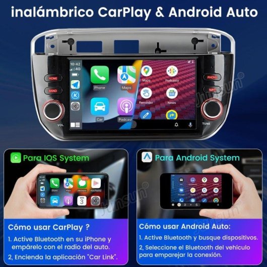 Autoradio Android 15 JUNSUN Pantalla 7" táctil CarPlay GPS Bluetooth Fiat Punto EVO y Linea