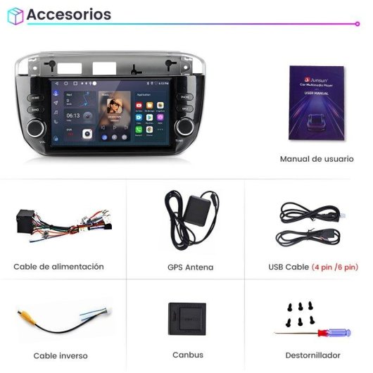 Autoradio Android 15 JUNSUN Pantalla 7" táctil CarPlay GPS Bluetooth Fiat Punto EVO y Linea