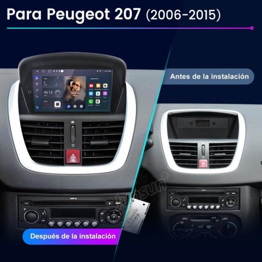Autoradio JUNSUN para Peugeot 207 Android 15 2GB 64GB CarPlay GPS Bluetooth
