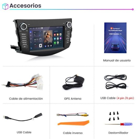 Autoradio JUNSUN 2+64GB Android 15 Carplay GPS Toyota Rav4 A3