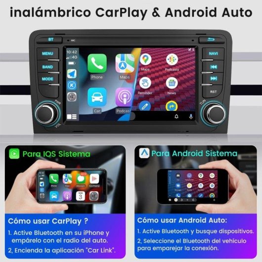 Autoradio JUNSUN 2+64gb Android 15 GPS CarPlay Wifi DAB USB Audi A3 8P