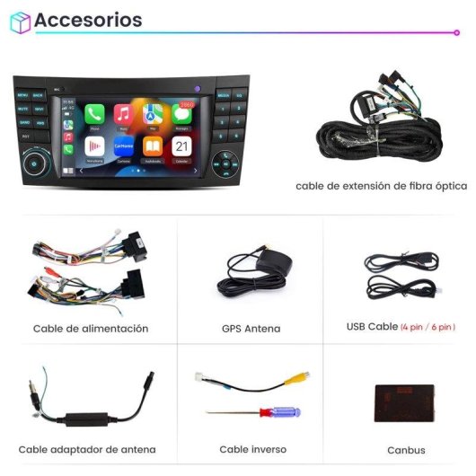 Autoradio Android 15 JUNSUN 7" con CarPlay y GPS para Mercedes Clase E y CLS