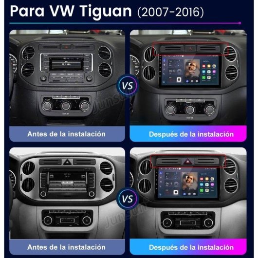 Autoradio JUNSUN VW Tiguan 2+64GB Android 15 CarPlay GPS BT Wifi