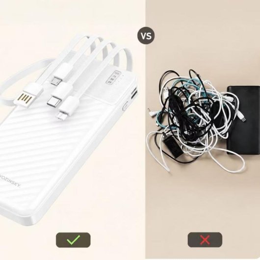 Powerbank Wozinsky W11-W 10000 mAh LED com cabos integrados