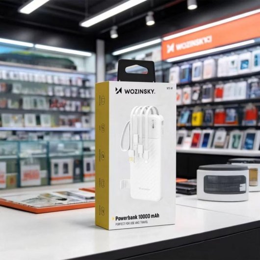 Powerbank Wozinsky W11-W 10000 mAh LED com cabos integrados