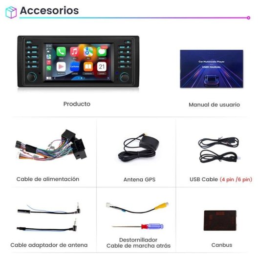 Autoradio Android JUNSUN para BMW Serie E con CarPlay y GPS 7"