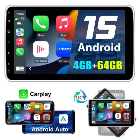 Autoradio 1DIN JUNSUN 10,1 Zoll Android 15 CarPlay GPS