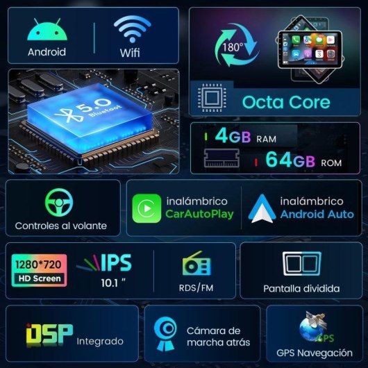 Autoradio 1DIN JUNSUN 10,1 Zoll Android 15 CarPlay GPS