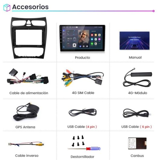 Autoradio JUNSUN Android 15 6+128GB CarPlay 9" para Mercedes Benz C/CLK/G