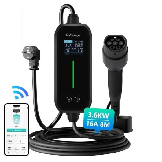 Cargador EV portátil Junsun Tipo 2 3.5 kW 16A Cable 8 m IP65
