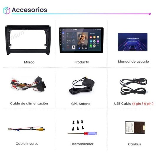 Autoradio JUNSUN 2+64Go Android 15 Carplay GPS BT Wifi Audi TT