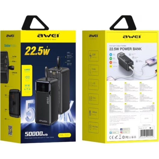 Chargeur portable Awei PA-107 50000 mAh 22,5 W USB-C Lightning USB-A