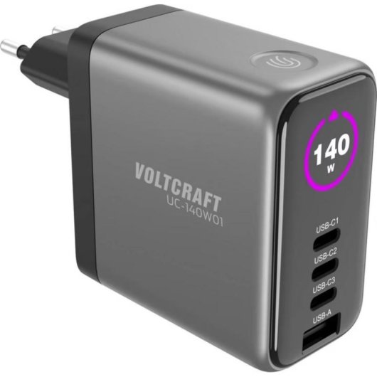 Chargeur USB multi-port Voltcraft UC-140W01 GaN 165W ecran couleur