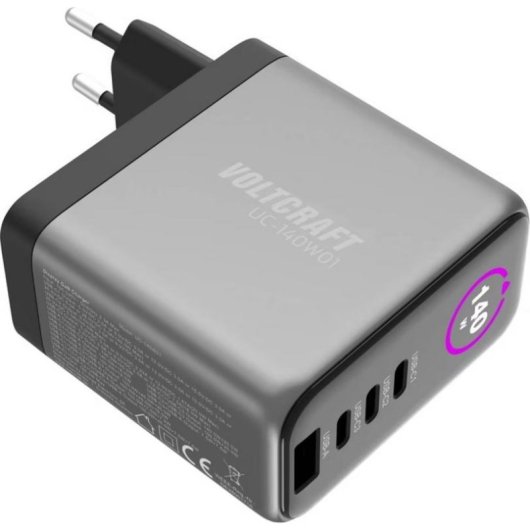 Chargeur USB multi-port Voltcraft UC-140W01 GaN 165W ecran couleur