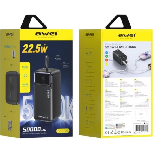 Powerbank Awei PA-106 50000 mAh 22,5W USB-C LED Display