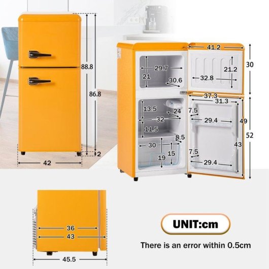 Frigorífico Mini Rolipo ES310549GAA Defrost 88,8cm 60L E Amarillo