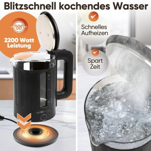 Wasserkessel elektrisch Clatronic WK 3837 G Glas 1,7 l