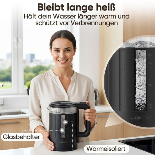 Wasserkessel elektrisch Clatronic WK 3837 G Glas 1,7 l