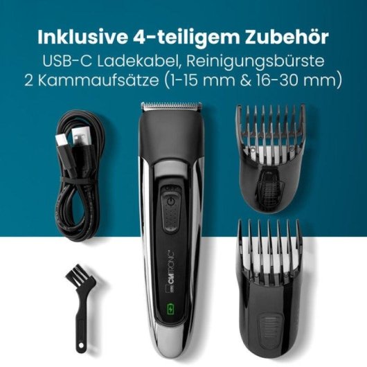 Máquina de Cortar Cabelo Clatronic HSM/R 3827 Sem Fios 16 Comprimentos 100min 2 Pentes