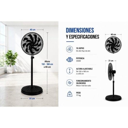 Standventilator Industrie Bilake Centurion 300W 65cm 16 Flügel Oszillierend