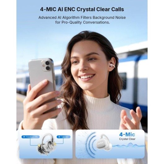 Auricolari Fargo Open-ear Bluetooth 6.0 Hi-Res 12 mm, 4 microfoni IA, IP55, clip