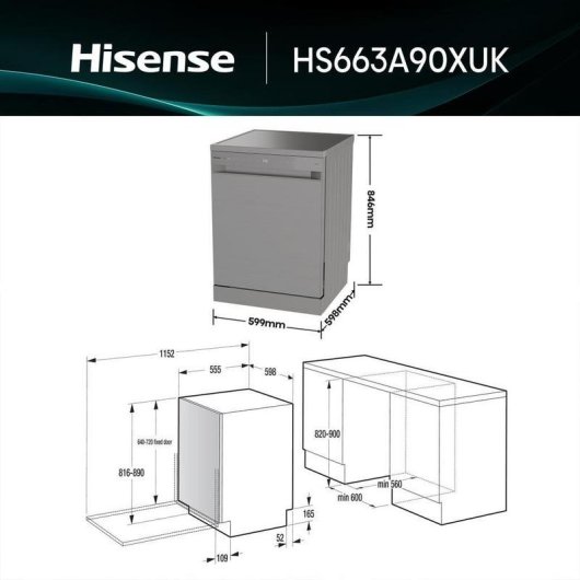 Lavavajillas Hisense HS663A90XUK 16 cubiertos A con apertura automática