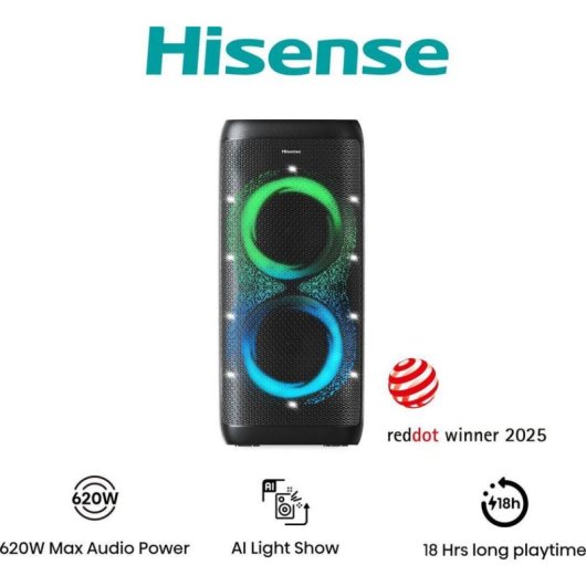 Colunas Hisense Party Thunder sem fios 620W com bluetooth 5.4 e LED