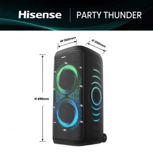 Colunas Hisense Party Thunder sem fios 620W com bluetooth 5.4 e LED