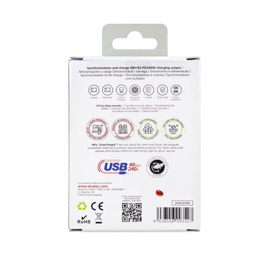 USB-C Kabel DCU Tecnologic USB4 Gen 2x2 240W 40Gbps 1,5m Weiß