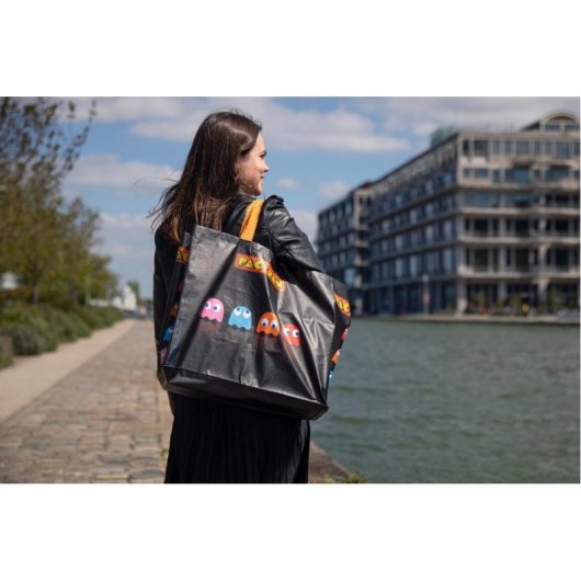 Bolsa de Compras Konix Pac-Man Negra PET Reciclado