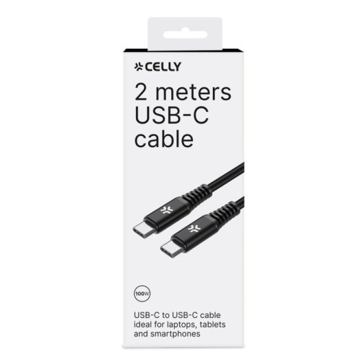 Cavo USB-C Celly 2m Ricarica Veloce 100W Nero