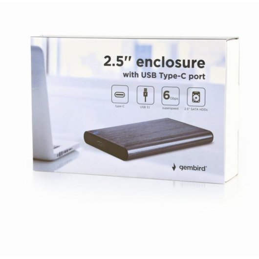 Caja PC Gembird EE2-U3S-6-GR 2,5'' Aluminium USB Typ-C Plug & Play