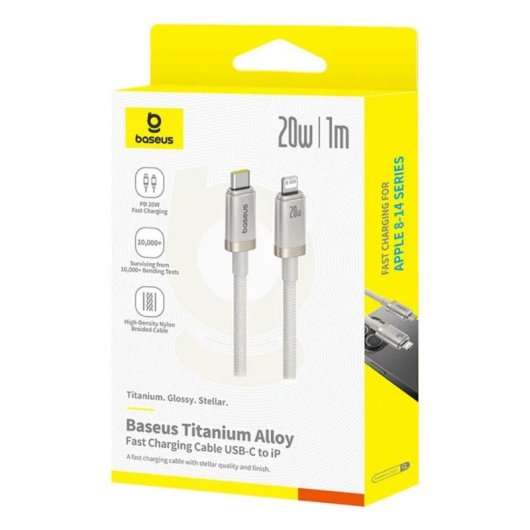 Cable Baseus Lightning a USB-C 1m Carga Rápida 20W Plata