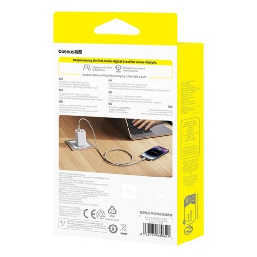 Cable Baseus Lightning a USB-C 1m Carga Rápida 20W Plata