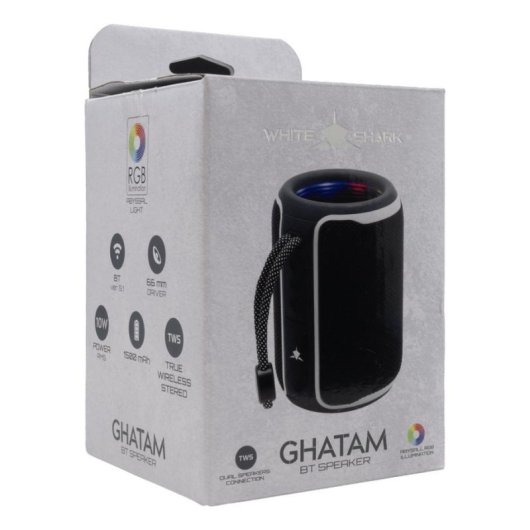 Altavoces White Shark portátiles inalámbricos 10W con Bluetooth y LED multicolor
