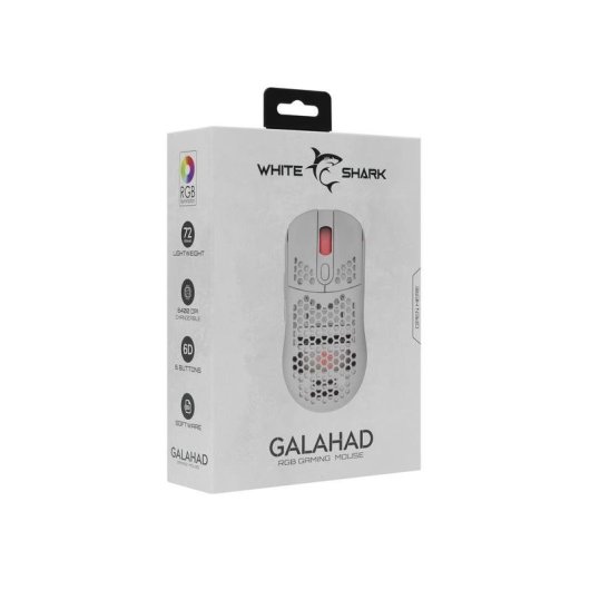 Mouse White Shark GALAHAD White USB 7200 DPI Ambidestro Bianco RGB